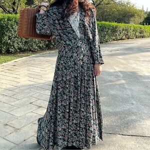 Vtg Maggie Lawrence Maxi Dress Sz 10 Fit-Flared Floral long Sleeve Dress